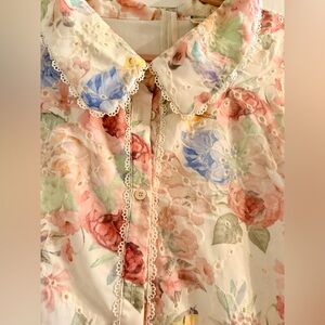 NWT Ivy City Penny Floral Dress  Puff
Sleeve Collar Lace Trim Button Front